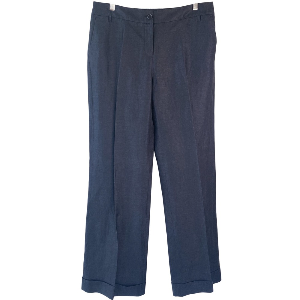 Boden Womens Wide Leg Trousers 12L Charcoal‎ Wool Linen Cuffed Pants Classic